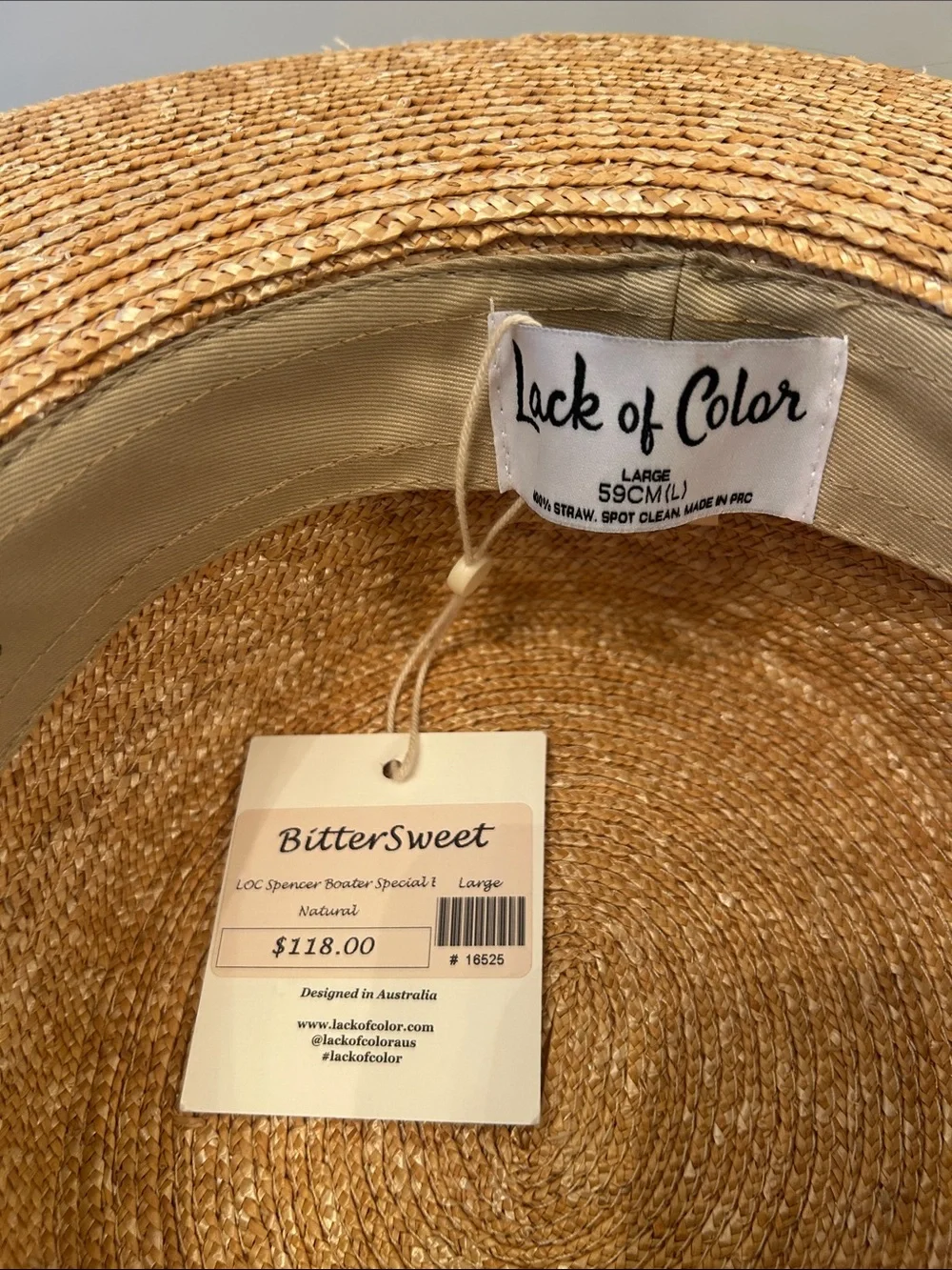 Lack Of Color Natural Straw Boater Hat with Embroidered Floral Band